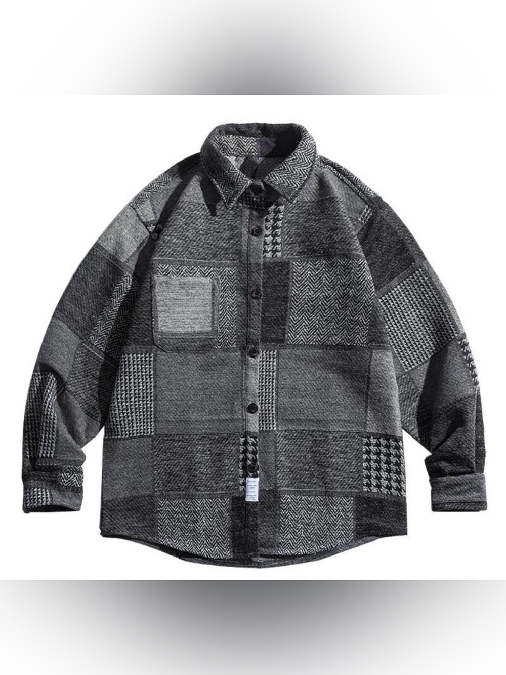 Japanese NWT Islandhaze Gray Thick Patchwork Button-Down Shirt Jacket Flannel M